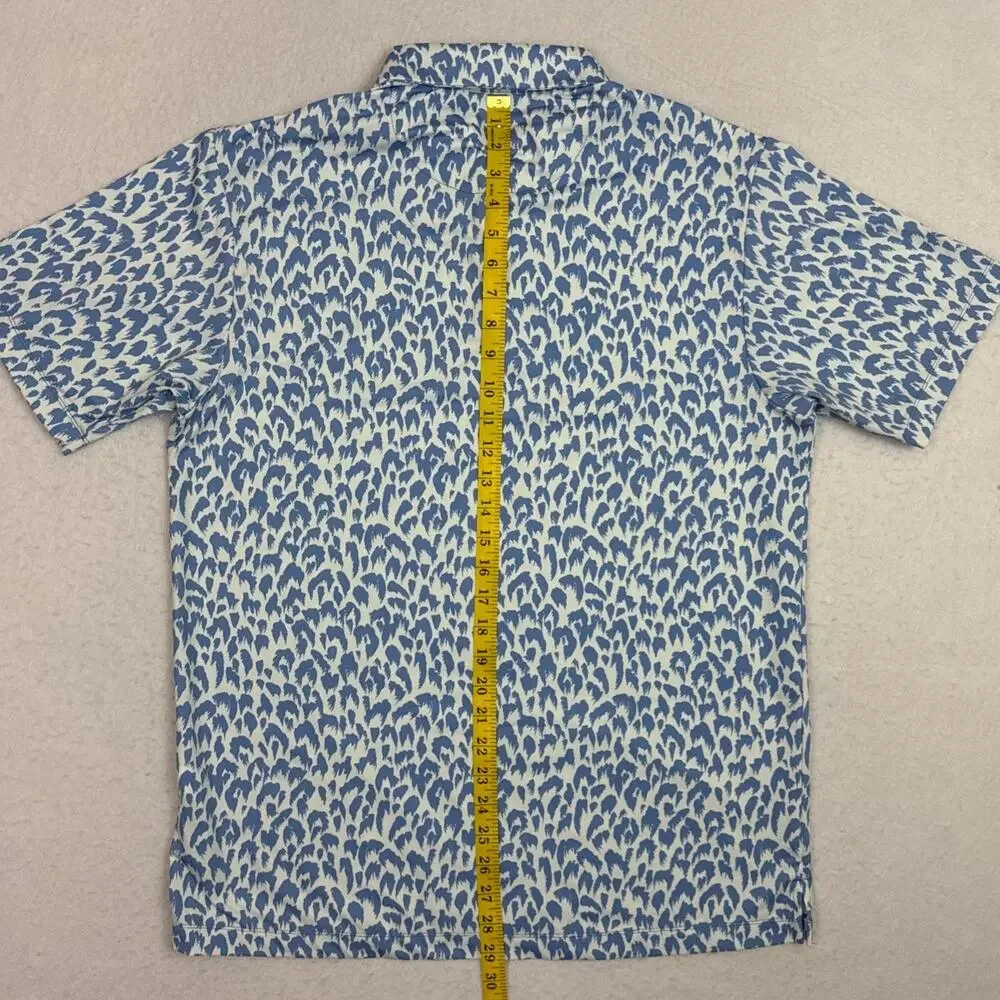 Bad Birdie Men’s L Golf Polo Shirt Blue & White Leopard Animal Print Performance